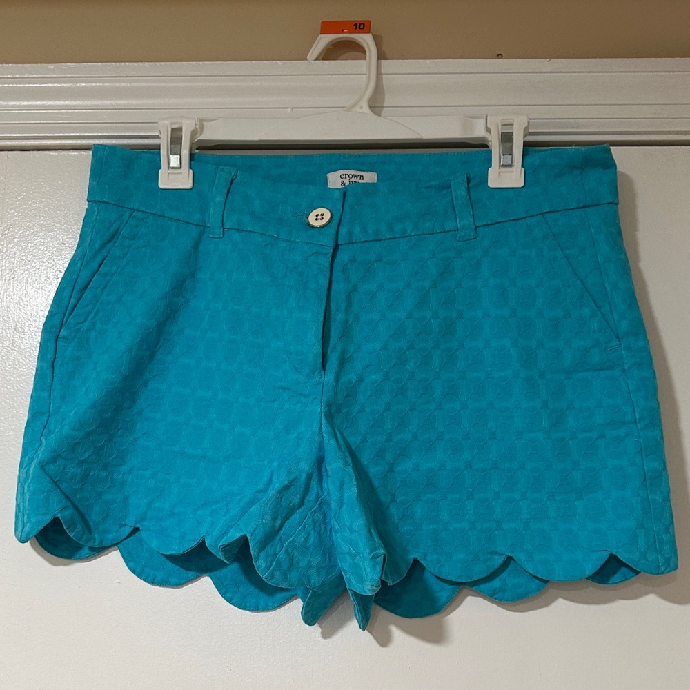Crown & Ivy High Waist Blue Scalloped Shorts